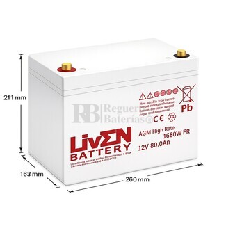 Bater�a 12 Voltios 80 Amperios LVHR12-1680W | Liven Battery